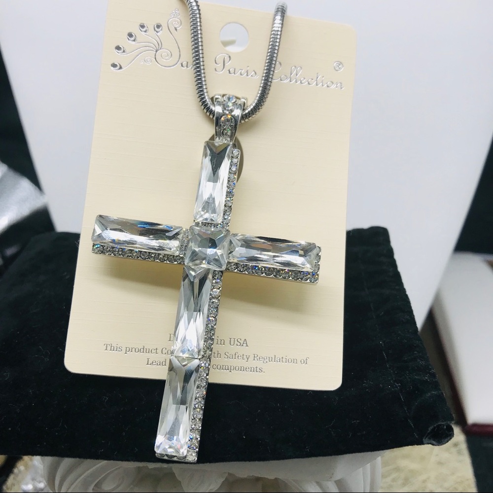 Men’s Stainless Steel Crystal Cross pendant necklace